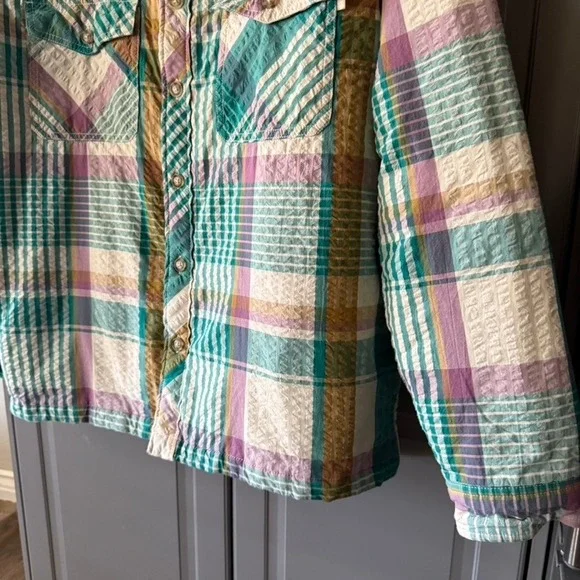 UO Men's Eclectic Grandpa Skater Plaid Seersucker Shirt Jacket,Multi, L - Picture 11 of 16